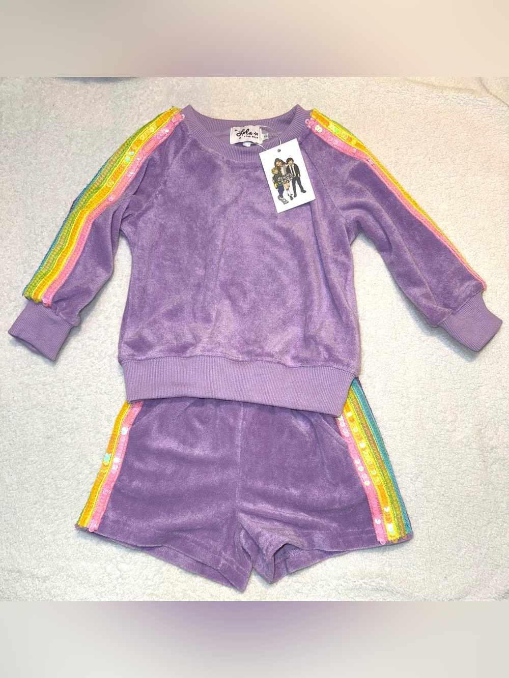 Lola + the Boys Lavender Rainbow Sequin Stripe Short Set, size 2, NWT